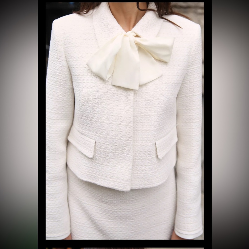 SOLD 
ZARA BOW TRIM TEXTURED BLAZER AND SKORT Two-Piece Set - Picture 2 of 8